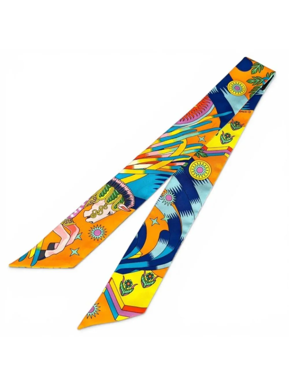 Hermes la Source de Pegase Pegasus Silk 100% Twilly Scarf Multicolor